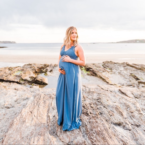 Dusty Blue Lace Maxi Dress - Picture 1 of 4